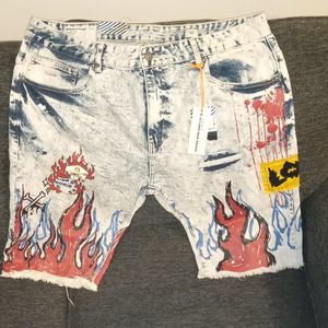 Smoke Rise Flame Paint Denim Shorts